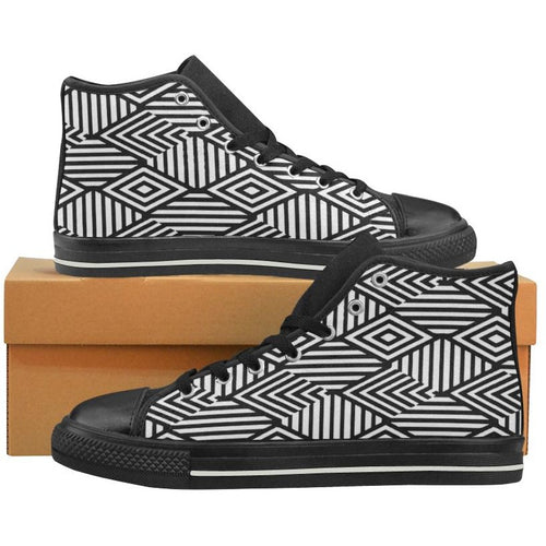 B&W Geo Print Women's Classic High Top Canvas Sneakers