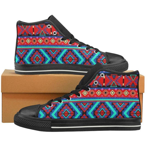 Bright Aztec Print Inspired Women's Classic High Top Canvas Sneakers