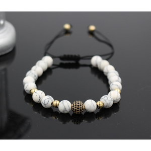 FREE Unisex White Howlite Stone with Gold / Paved Ball "TIME'S UP" Bracelet