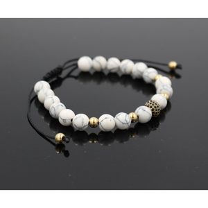 FREE Unisex White Howlite Stone with Gold / Paved Ball "TIME'S UP" Bracelet