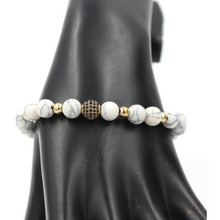 FREE Unisex White Howlite Stone with Gold / Paved Ball "TIME'S UP" Bracelet