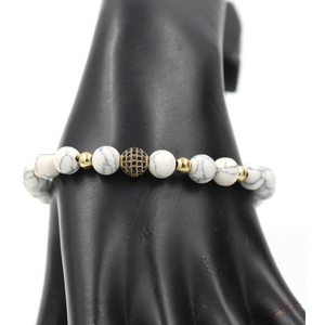 FREE Unisex White Howlite Stone with Gold / Paved Ball "TIME'S UP" Bracelet